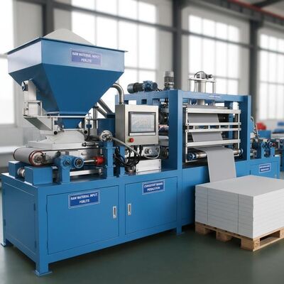 Blaue vollautomatische MGO-Plattenmaschine Rohmaterialeingabe Perlit, ausgelegt für kontinuierlichen Betrieb und gleichmäßige Platten